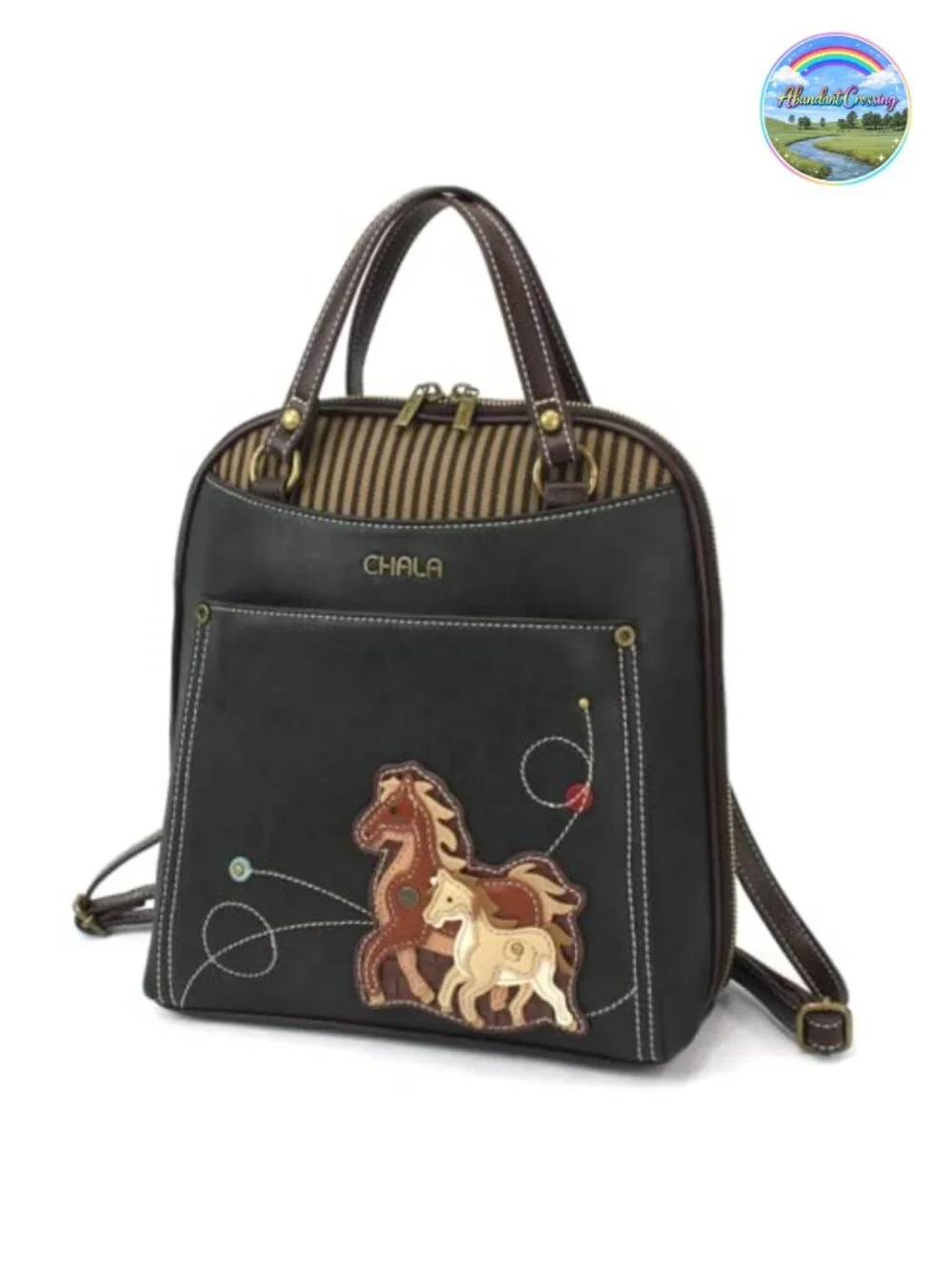 Convertible Backpack Purse Faux Leather Adjustable Strap Cute Horse Design